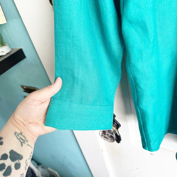 Lauren Ralph Lauren LRL Collared 100% Linen Button Down Notch Sleeve Short Top L - Picture 4 of 9